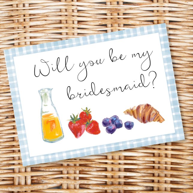 Elegant Blue Gingham Brunch Bridesmaid Vorschlag Mitteilungskarte (Von Creator hochgeladen)