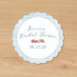 Elegant Blue Gingham Picnic Brunch Brautparty Untersetzer<br><div class="desc">Lassen Sie sich mit unseren eleganten Gingham Brautparty Untersetzer verwöhnen. Diese Untersetzer sind perfekt geeignet,  um Ihren Feiern eine Touch der Eleganz zu verleihen. Freuen Sie sich auf eine schicke blaue Gingham-Grenze und köstliche Brunch-Icons,  die das Wesen einer stilvollen morgendlichen Ansammlung einfangen.</div>