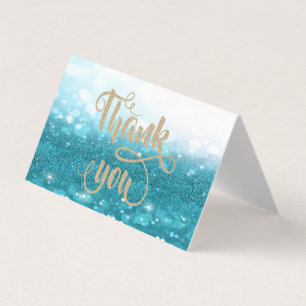 Elegant Blue Glittery Bokeh Dankeschön Card Visitenkarten