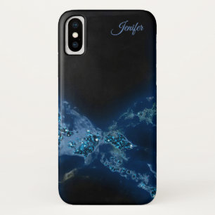 Elegant Blue Glitzer Monogram iPhone X Hülle