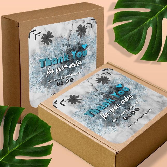 Elegant Blue Glitzer und Metallic Danke Custom Quadratischer Aufkleber (Von Creator hochgeladen)