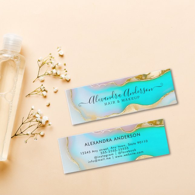 Elegant Blue Gold Accents Agate Marble Opal Mini Visitenkarte (Elegant Blue Gold Accents Agate Marble Opal Mini Business Card)