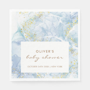 Elegant Blue Gold Agate Boy Baby Shower Serviette