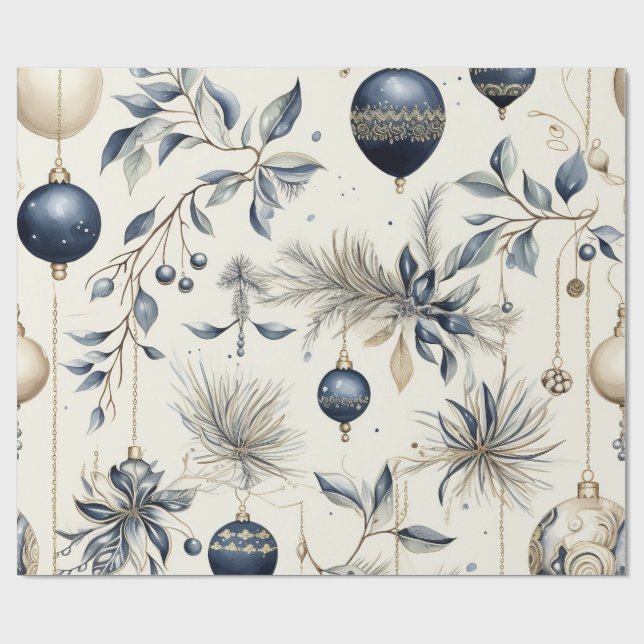 Elegant Blue & Gold Christmas Paper Geschenkpapier (Flach)