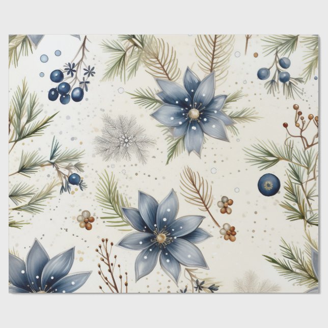 Elegant Blue & Gold Christmas  Paper Geschenkpapier (Flach)