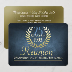 Elegant Blue Gold Class Wiedersehen Einladung