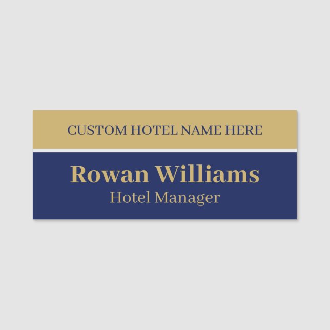 Elegant Blue Gold Custom ID Hotel Mitarbeiter Namensschild (Vorderseite)