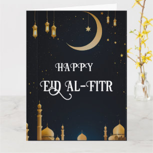 Elegant Blue & Gold Eid Al-Fitr Crescent Moon Karte