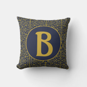 Elegant Blue & Gold Filigree Monogram Kissen