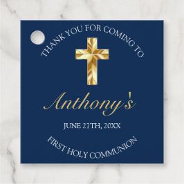Elegant Blue Gold First Holy Communion Vielen Dank Geschenkanhänger