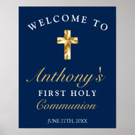 Elegant Blue Gold First Holy Community Willkommen Poster