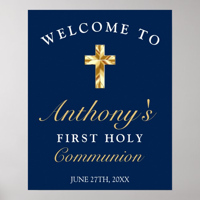 Elegant Blue Gold First Holy Community Willkommen Poster (Vorne)