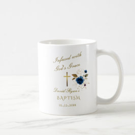 Elegant Blue Gold Floral Calligraphy Boy Baptisse Kaffeetasse