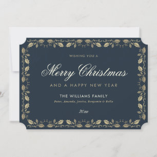 Elegant Blue Gold Frohe Weihnachtskarte Feiertagskarte