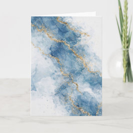 Elegant Blue Gold Glitter Abstract Flow Karte