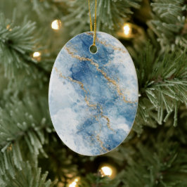 Elegant Blue Gold Glitter Abstract Flow Keramik Ornament