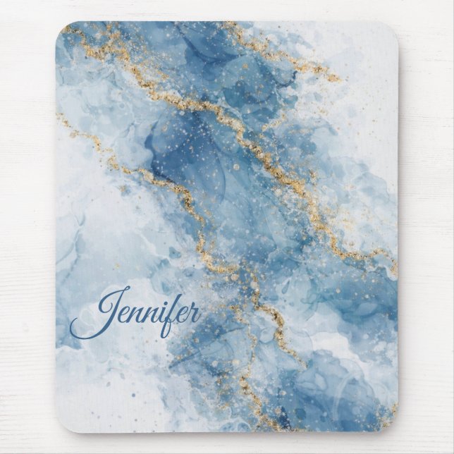 Elegant Blue Gold Glitter Abstract Flow            Mousepad (Vorne)