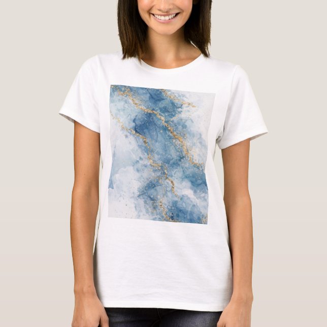 Elegant Blue Gold Glitter Abstract Flow            T-Shirt (Vorderseite)