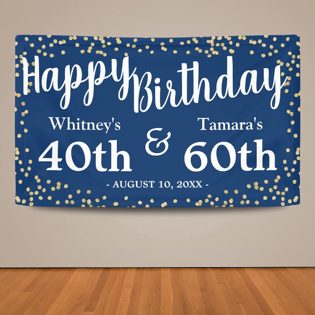 Elegant Blue Gold Glitzer Joint Adult Birthday Banner (Von Creator hochgeladen)