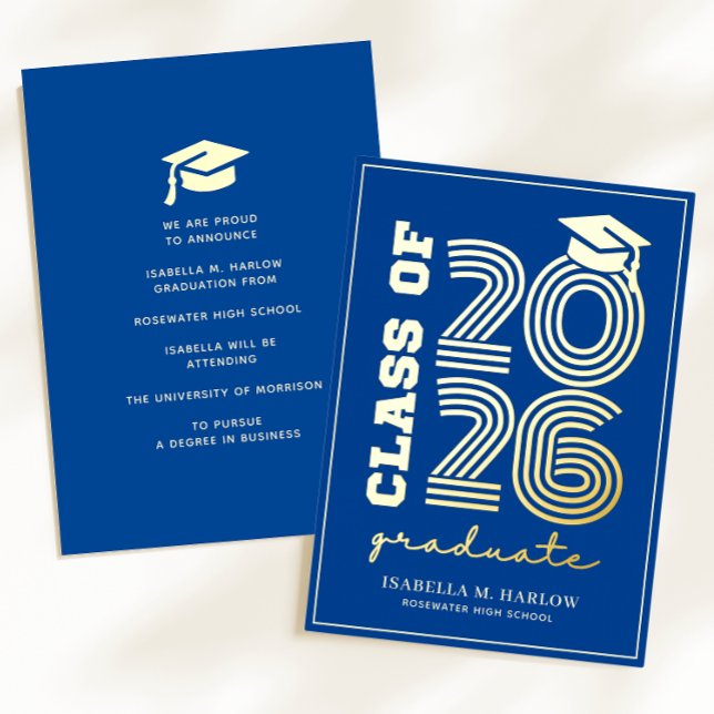 Elegant Blue Gold Graduation YY Announcement Folieneinladung (Von Creator hochgeladen)