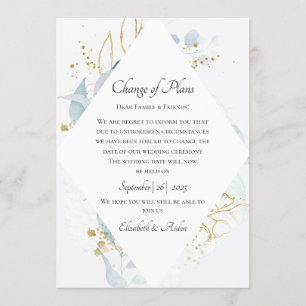 Elegant Blue Gold( Imitat) Watercolour Wedding Einladung