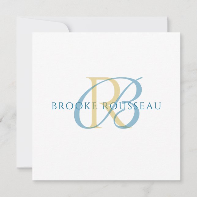 Elegant Blue Gold Initial Monogram Mitteilungskarte (Vorderseite)