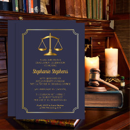 Elegant Blue | Gold Law Attorney Graduation Party Einladung
