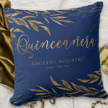 Elegant Blue Gold Leaf Personalisiert Quinceanera Kissen<br><div class="desc">Blau und Gold Quinceanera Kopfkissen, die Sie mit dem Namen der Quinceañera, sowie ihr Geburtstag oder Veranstaltungsdatum, wenn Sie möchten, anpassen können. Das Design ist königsblau und goldgelb mit feinen, gezeichnet Blätter und massivem Blattgold. Bitte stöbern Sie in meiner Gold Leaf Quinceanera Kollektion oder senden Sie mir eine Nachricht für...</div>