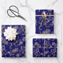 Elegant Blue Gold Lion Floral