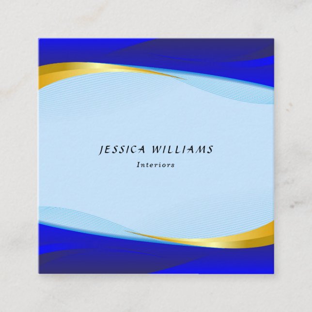 Elegant Blue Gold Luxury Designer Logo Square Busi Quadratische Visitenkarte (Vorderseite)