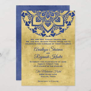 Elegant Blue Gold Mandala Indian Wedding Einladung