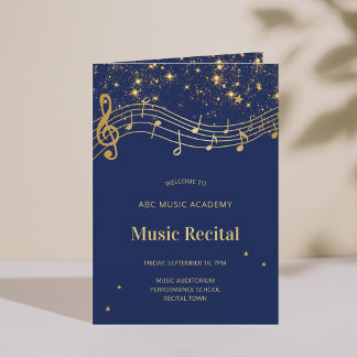Elegant Blue Gold Music Recital Program Einladung