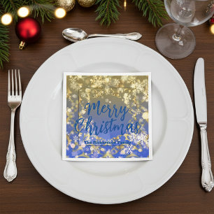 Elegant Blue Gold Snowflakes Frohe Weihnachten Serviette