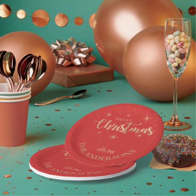 Elegant Blue Gold Stars Name Frohe Weihnachts-Part Pappteller (Multi)