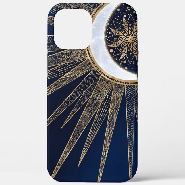 Elegant Blue Gold Sun Moon Mandala Case-Mate iPhone Hülle (Rückseite)