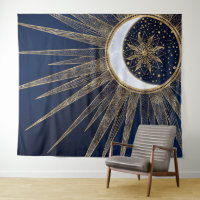 Elegant Blue Gold Sun Moon Mandala