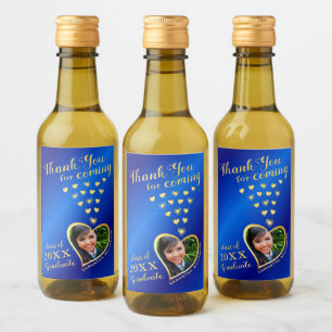 Elegant Blue Gold Vielen Dank 2024 Abschluss Favor Weinetikett