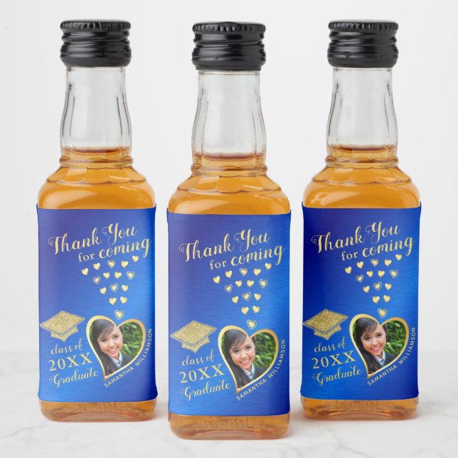 Elegant Blue Gold Vielen Dank 2025 Abschluss Alkoholflaschenetikett (Flaschen)