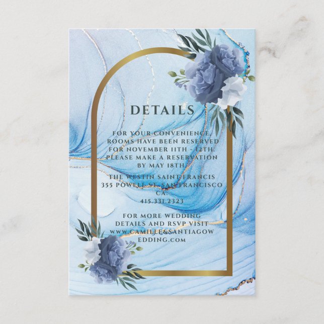Elegant Blue & Gold Wedding Enclosure Card  Begleitkarte (Vorderseite)