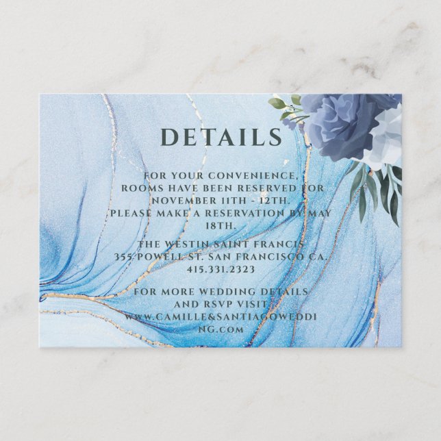 Elegant Blue & Gold Wedding Enclosure Card  Begleitkarte (Vorderseite)