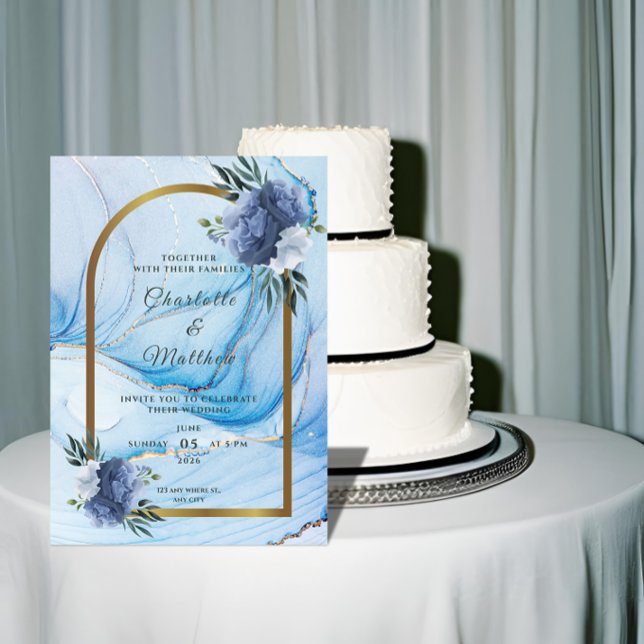 Elegant Blue & Gold Wedding Invitation  Einladung (Von Creator hochgeladen)