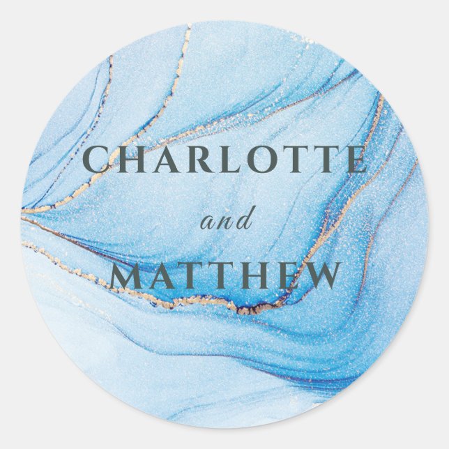 Elegant Blue & Gold Wedding Invitation  Runder Aufkleber (Vorderseite)