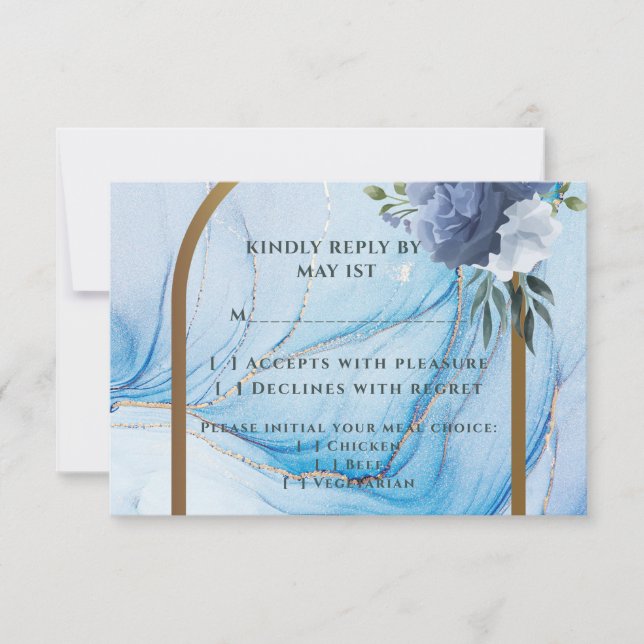 Elegant Blue & Gold Wedding RSVP Card  Karte (Vorderseite)