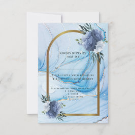 Elegant Blue & Gold Wedding RSVP Card  Karte
