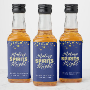 Elegant Blue & Gold Weihnachten Alkoholflaschenetikett