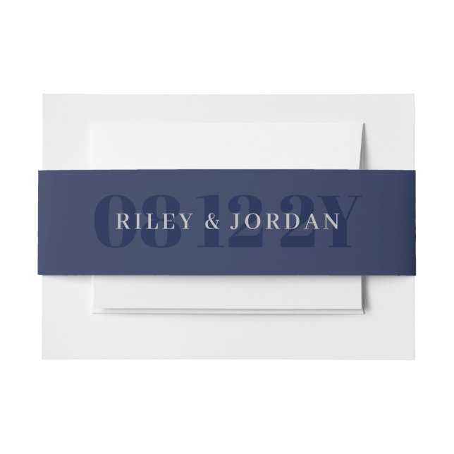 Elegant Blue Gray Date & Names Wedding Einladungsbanderole (Vorderseite Beispiel)