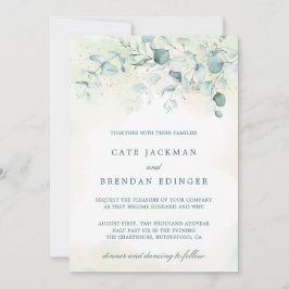 Elegant Blue Green Eukalyptus Greenerity Wedding Einladung