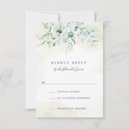 Elegant Blue Green Eukalyptus Greenerity Wedding RSVP Karte