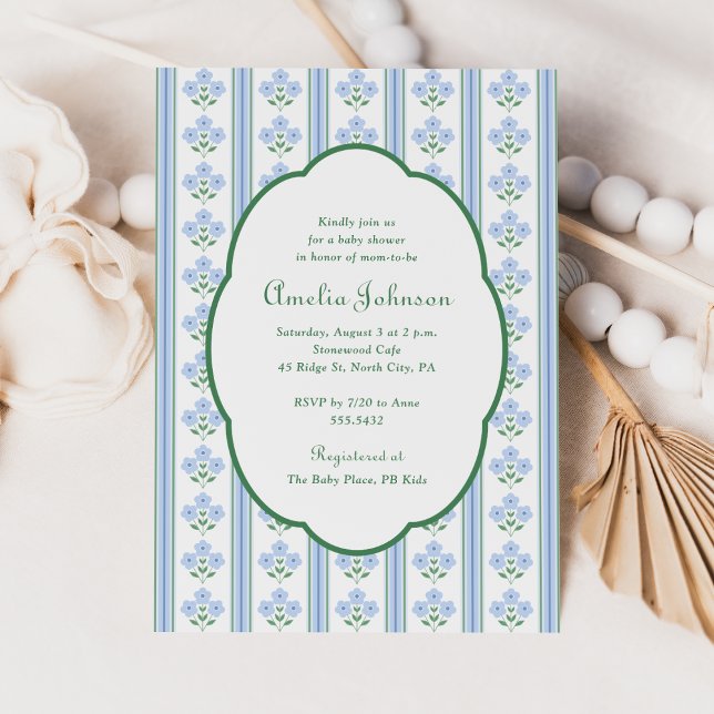 Elegant Blue Green Floral Baby Shower Invitation Einladung (Von Creator hochgeladen)