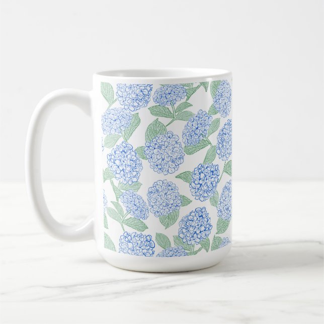 Elegant Blue Green Hydrangea Preppy Kaffeetasse (Links)